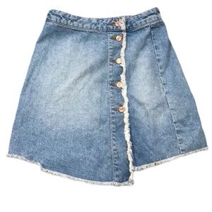 ZARA Basic Denim Wrap Asymmetrical Skirt Raw Hem Light Wash Women’s Size Small.